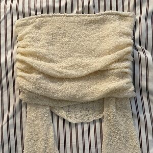 Meshki Cream Textured Crop Top